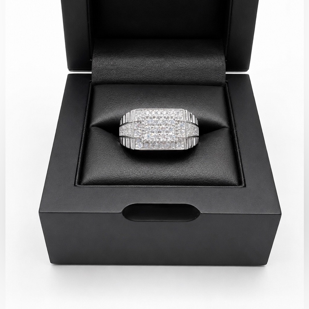 925 Sterling Silver 2.50CT MOISSANITE Pave Square Men’s Ring Size 10,11 or 12